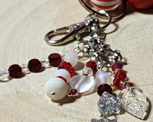 Valentine Beaded Keychain Bracelet  Heart Charms, Pink & Red Wristlet Gift for Her