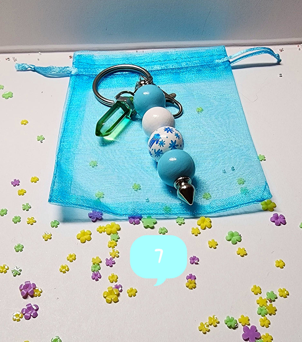 Pastel floral beaded keychain with glass accent  crystal