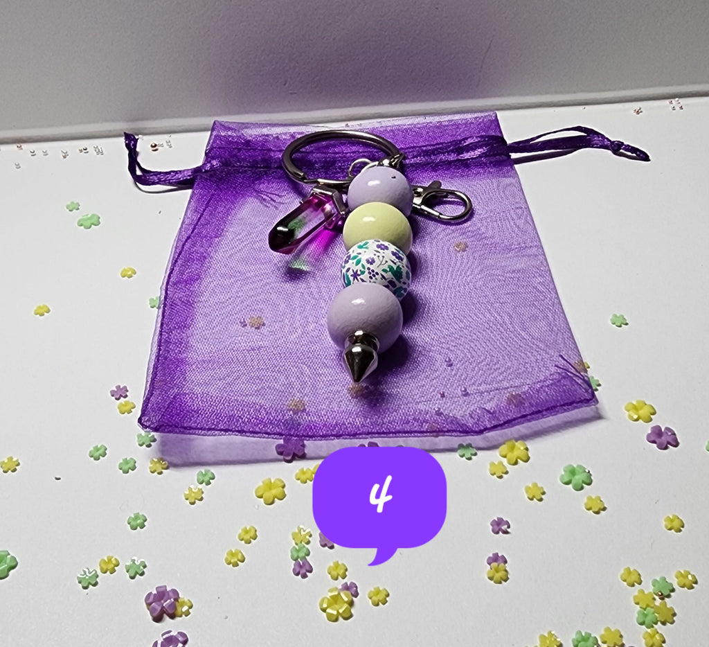 Pastel floral beaded keychain with glass accent  crystal