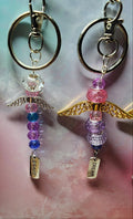 European glass beaded keychain, angel wings, sloth, turtle, sunflower charms, inspiration charm.
