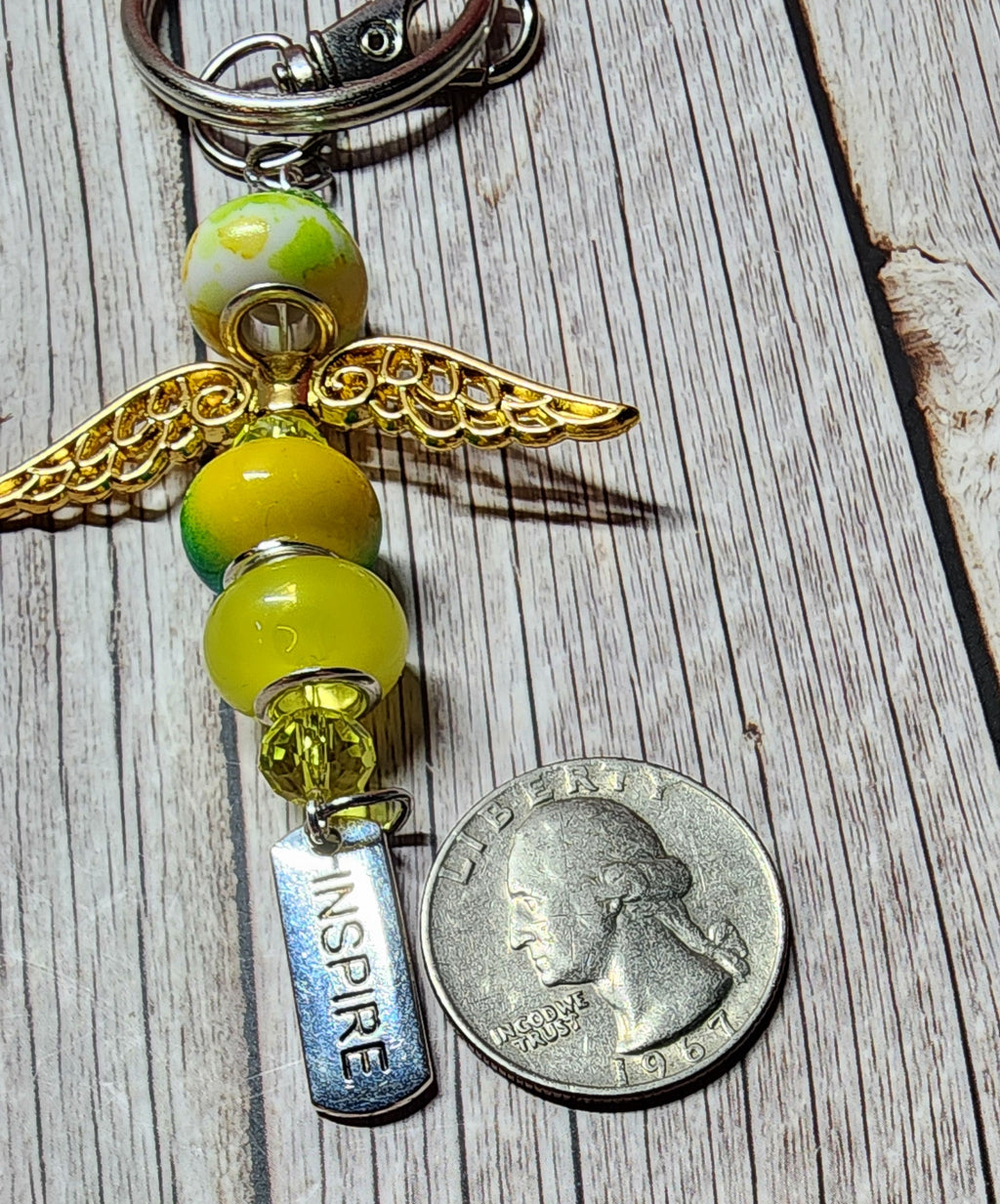 European glass beaded keychain, angel wings, sloth, turtle, sunflower charms, inspiration charm.