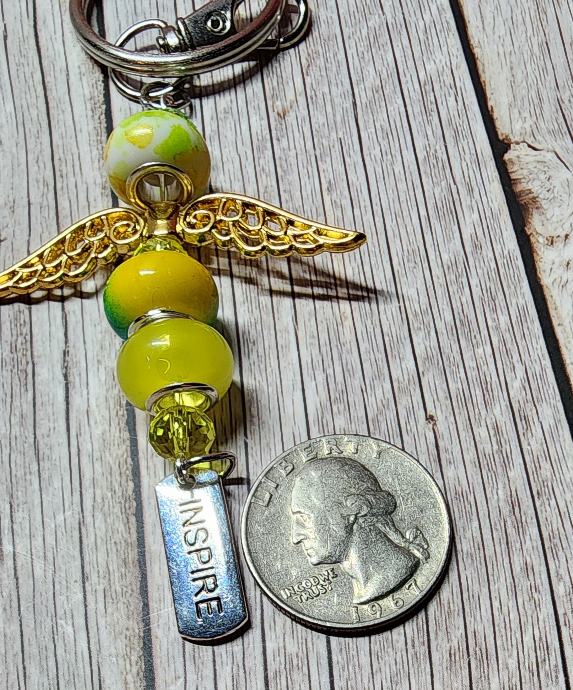 European glass beaded keychain, angel wings, sloth, turtle, sunflower charms, inspiration charm.
