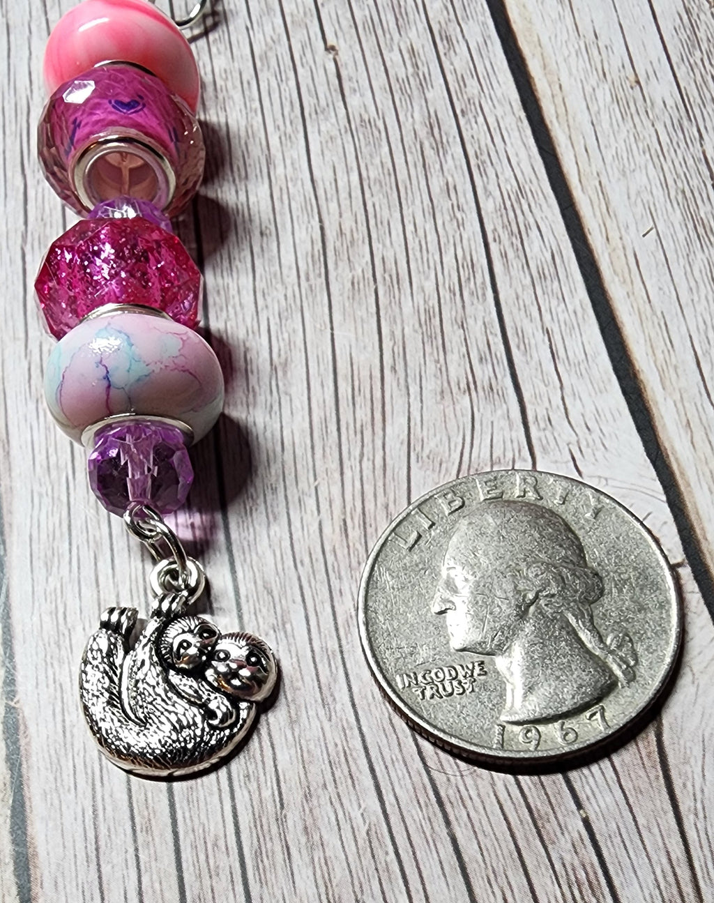 European glass beaded keychain, angel wings, sloth, turtle, sunflower charms, inspiration charm.