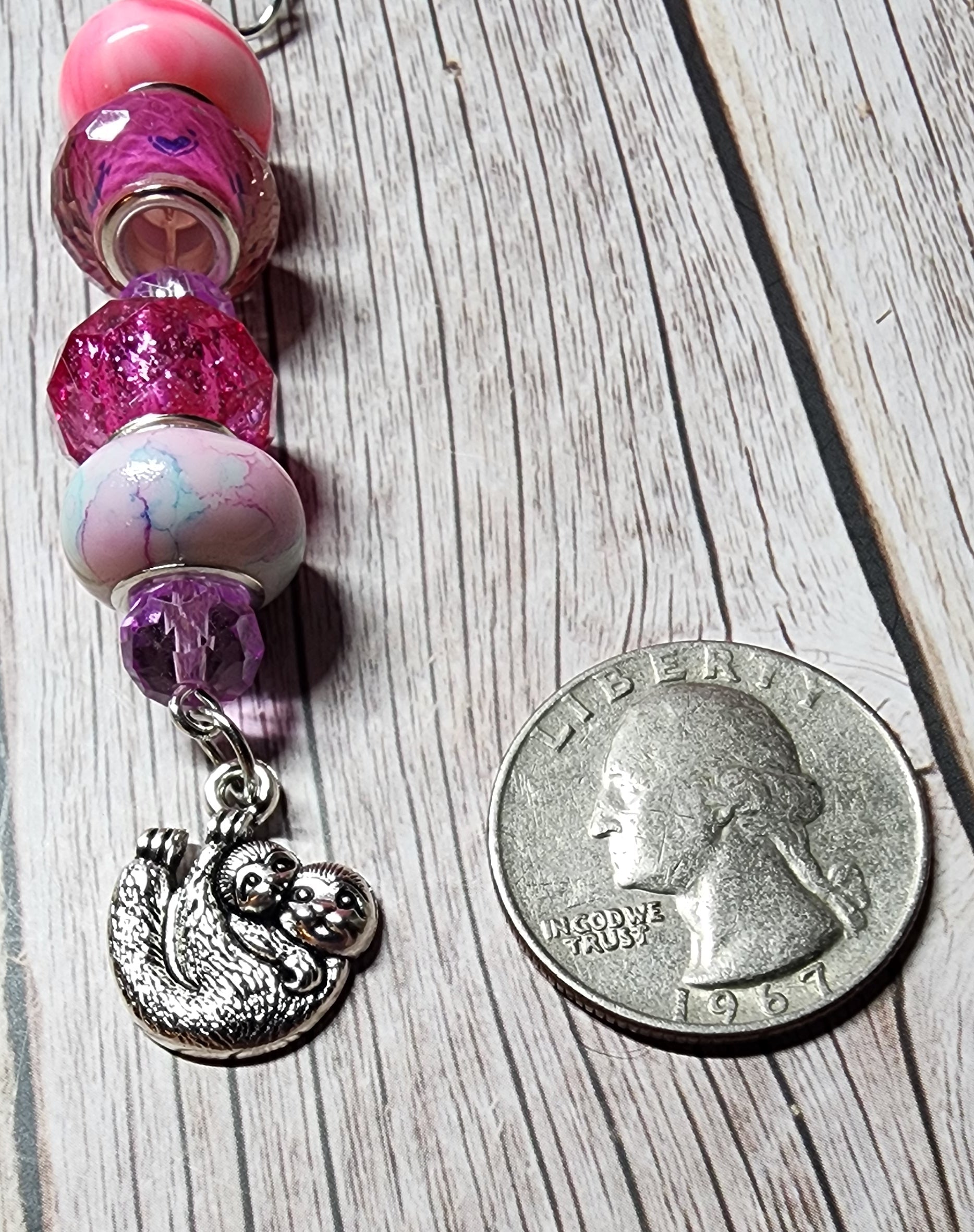 European glass beaded keychain, angel wings, sloth, turtle, sunflower charms, inspiration charm.