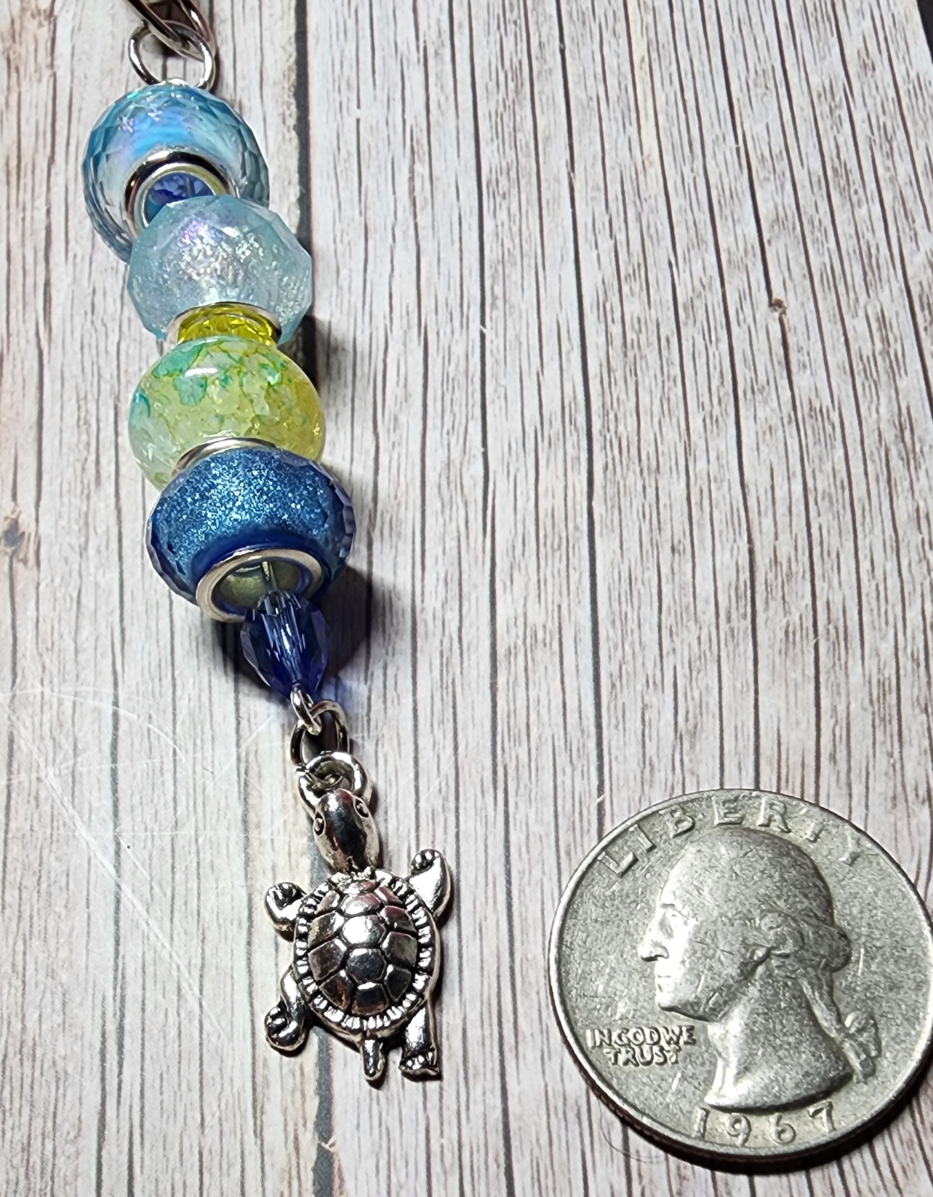 European glass beaded keychain, angel wings, sloth, turtle, sunflower charms, inspiration charm.