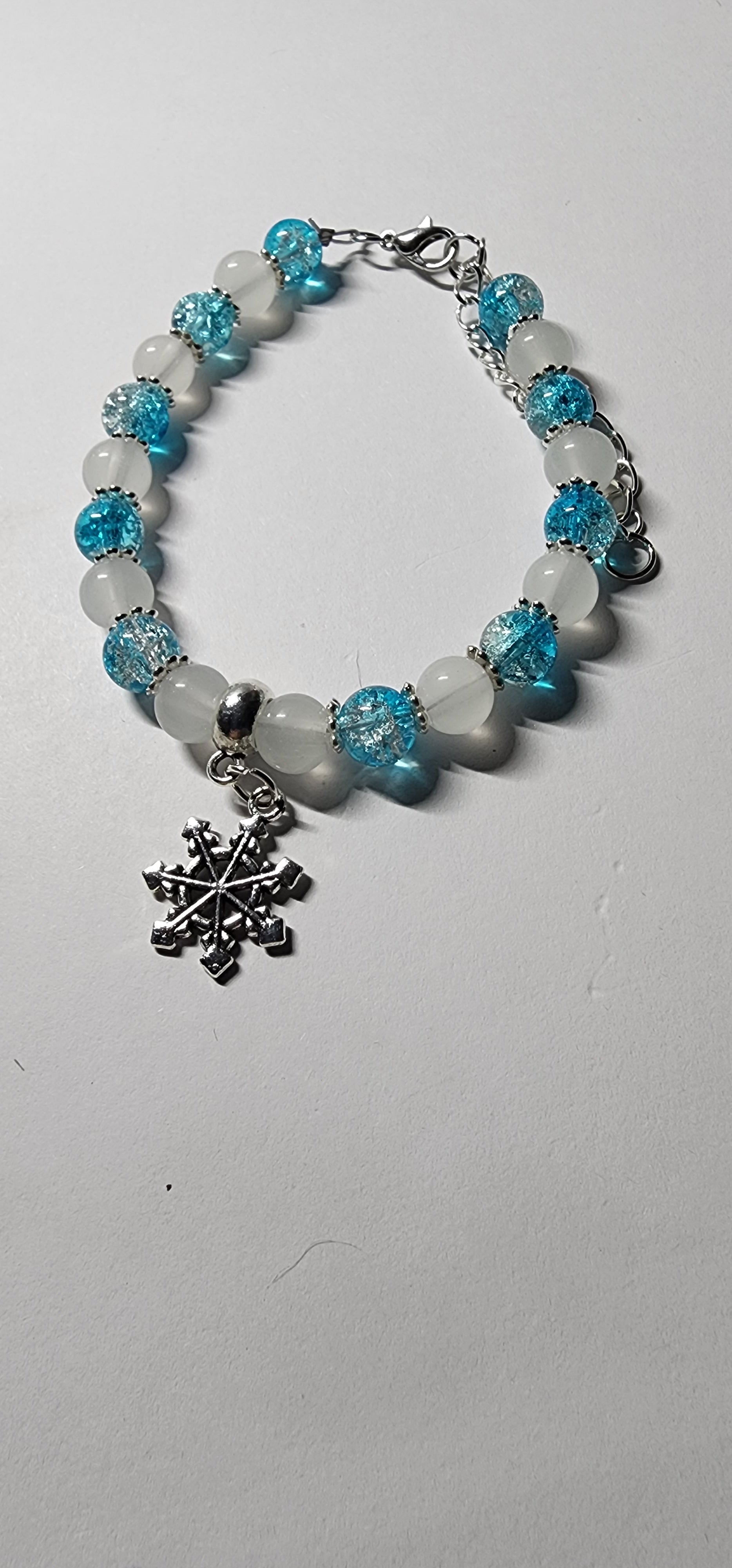 Winter themed blue, white and silver glass beaded bracelet. Christmas gift,  New Years gift gift for her