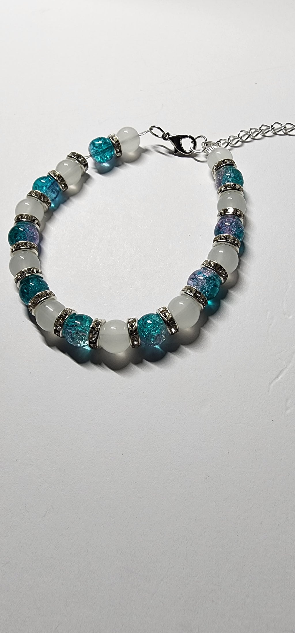 Winter themed blue, white and silver glass beaded bracelet. Christmas gift,  New Years gift gift for her