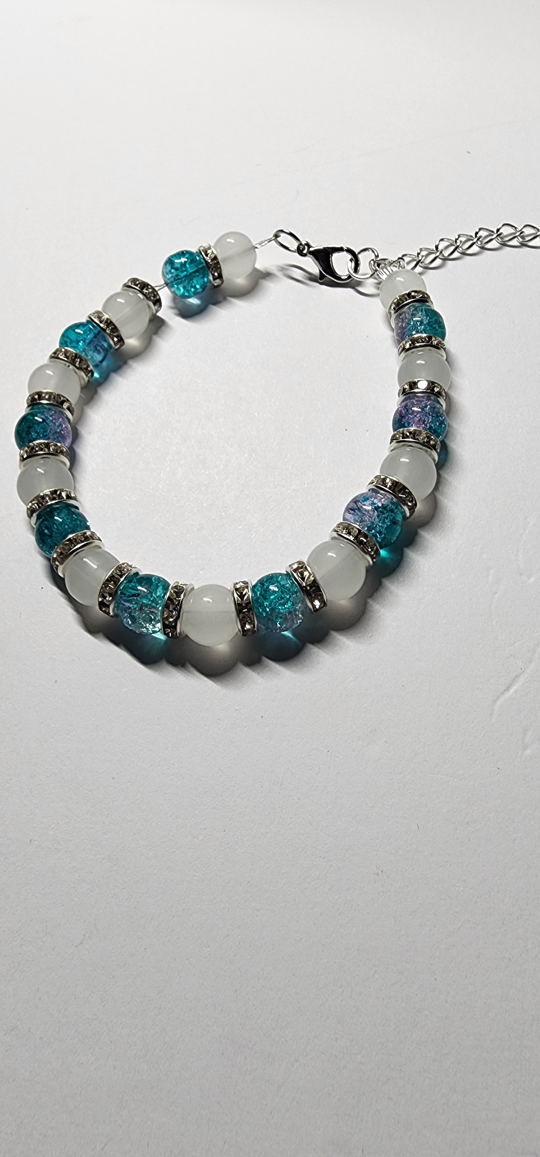 Winter themed blue, white and silver glass beaded bracelet. Christmas gift,  New Years gift gift for her