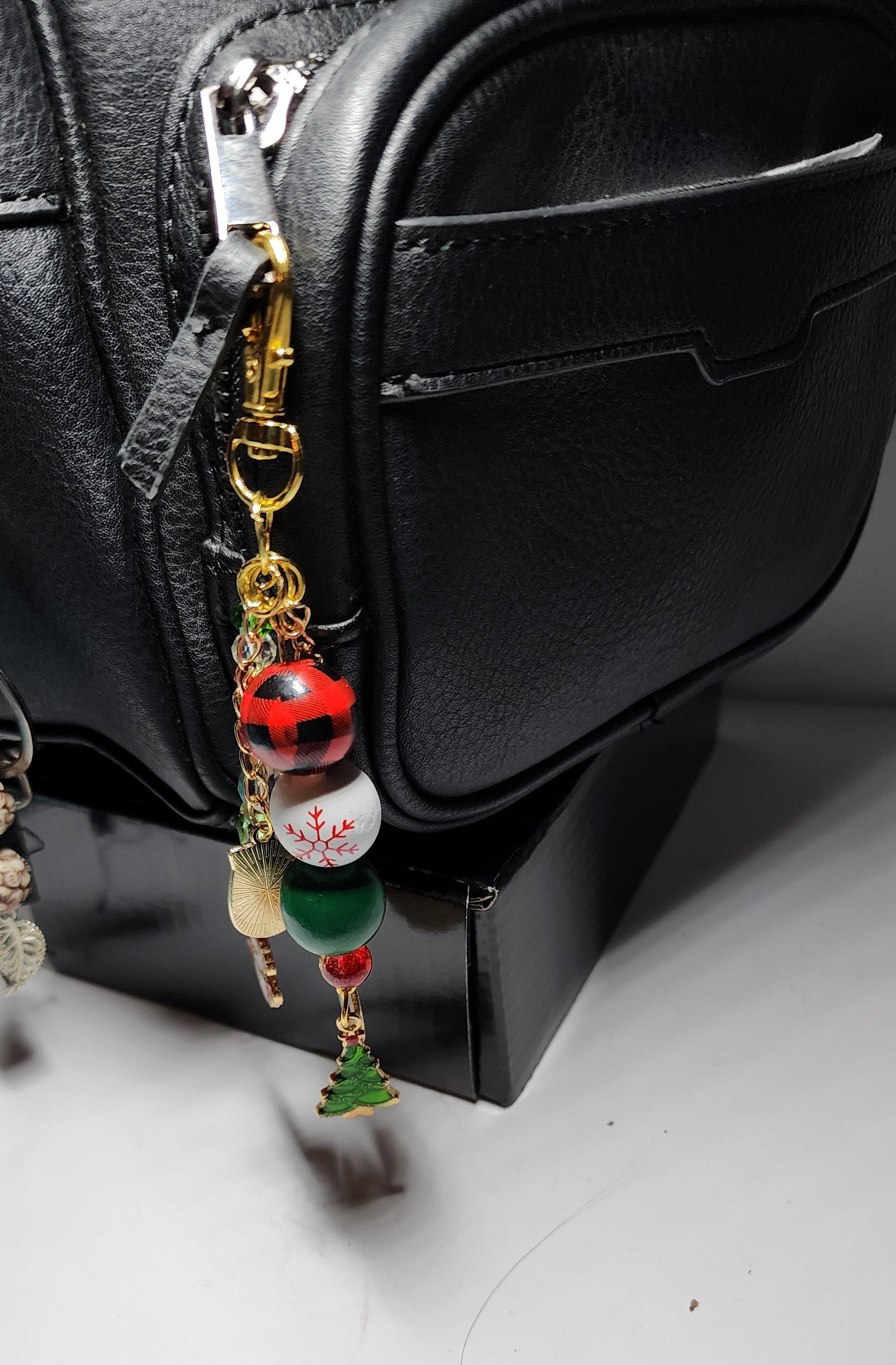 Festive Christmas purse dangle, backpack accessory, zipper pull or keychain. Holiday decor for any bag