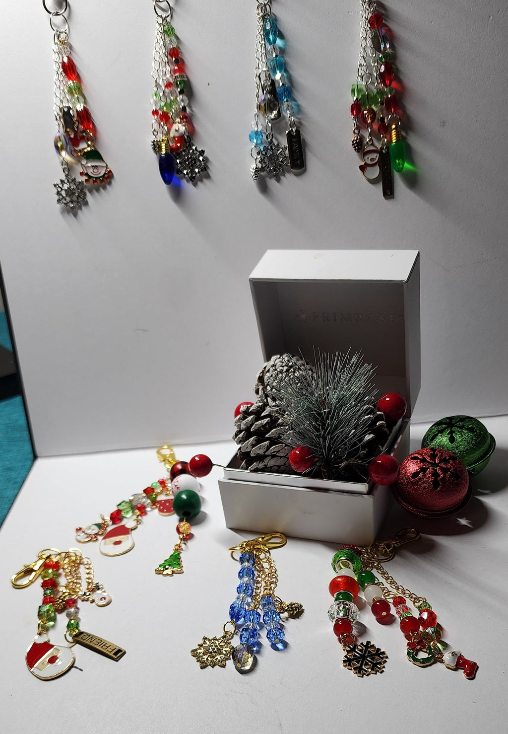 Festive Christmas purse dangle, backpack accessory, zipper pull or keychain. Holiday decor for any bag