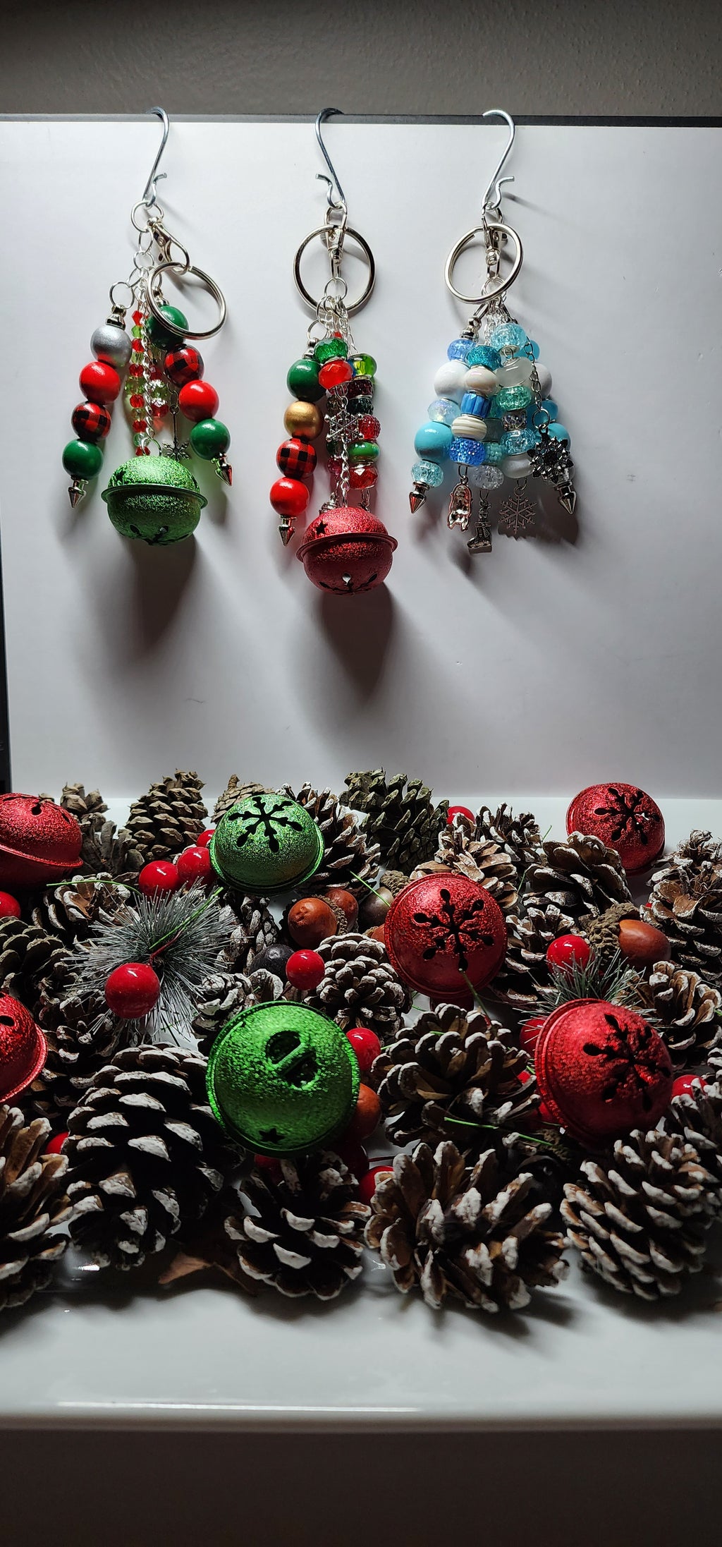 Festive glass and crystal Christmas keychains , Purse charms, Backpack Accessory.