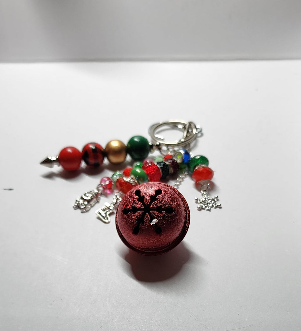 Festive glass and crystal Christmas keychains , Purse charms, Backpack Accessory.