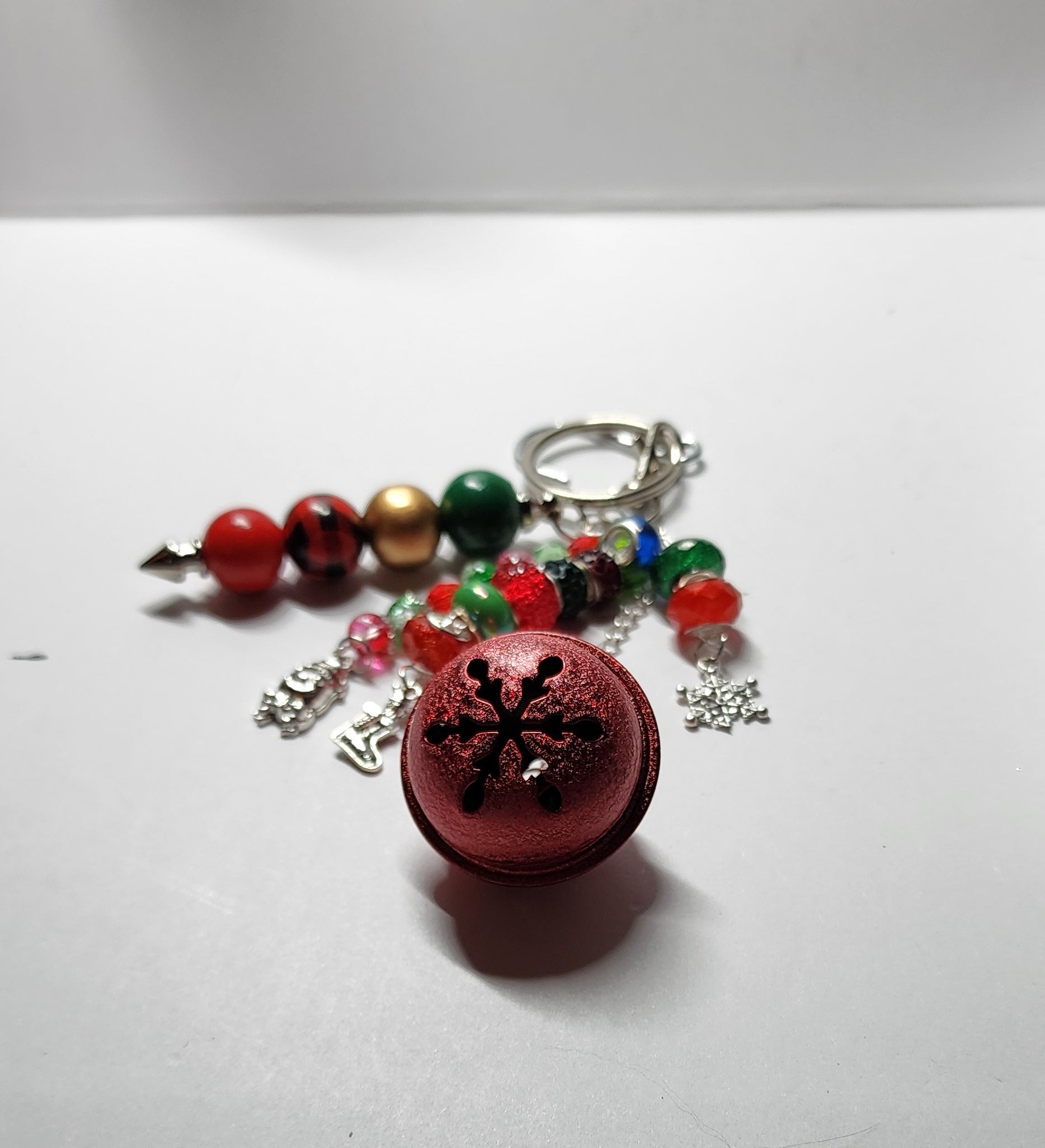 Festive glass and crystal Christmas keychains , Purse charms, Backpack Accessory.