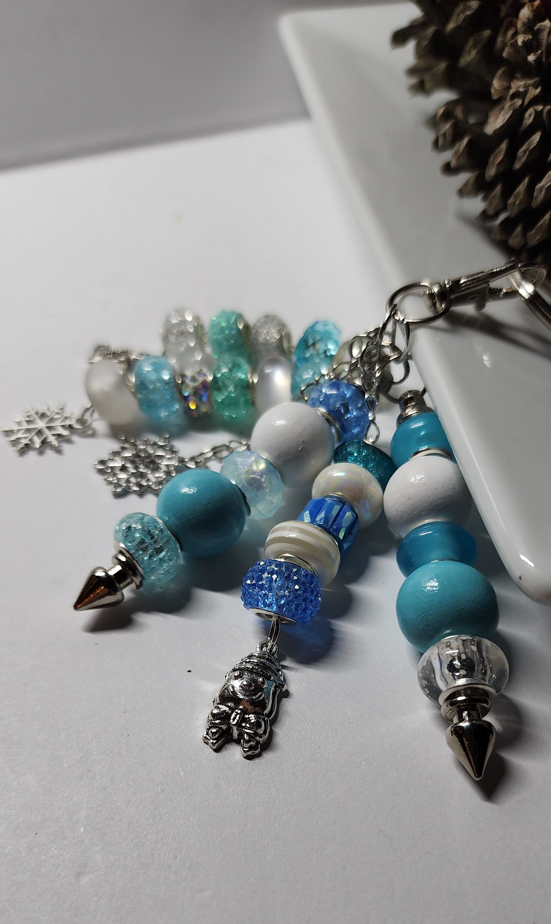 Festive glass and crystal Christmas keychains , Purse charms, Backpack Accessory.