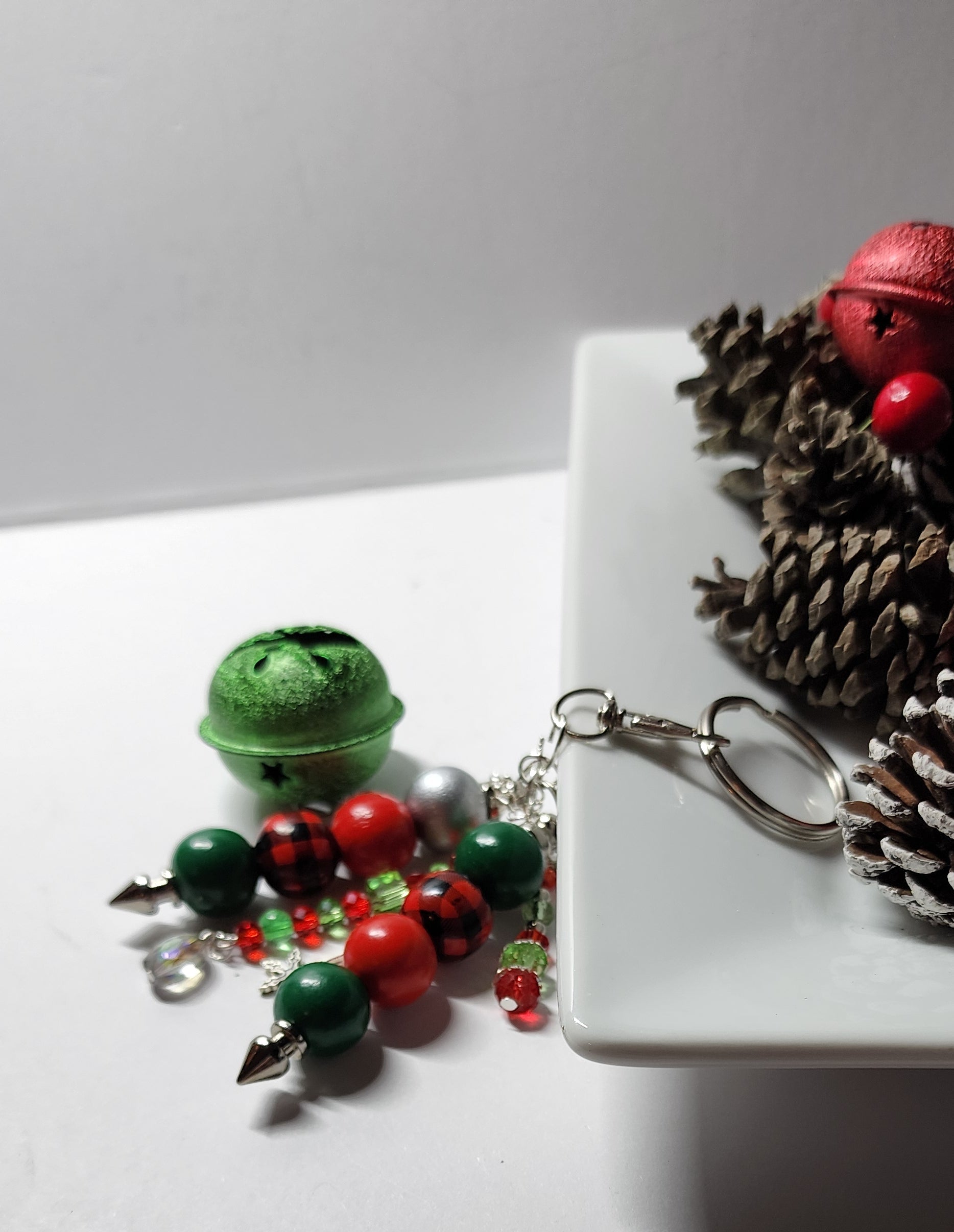 Festive glass and crystal Christmas keychains , Purse charms, Backpack Accessory.
