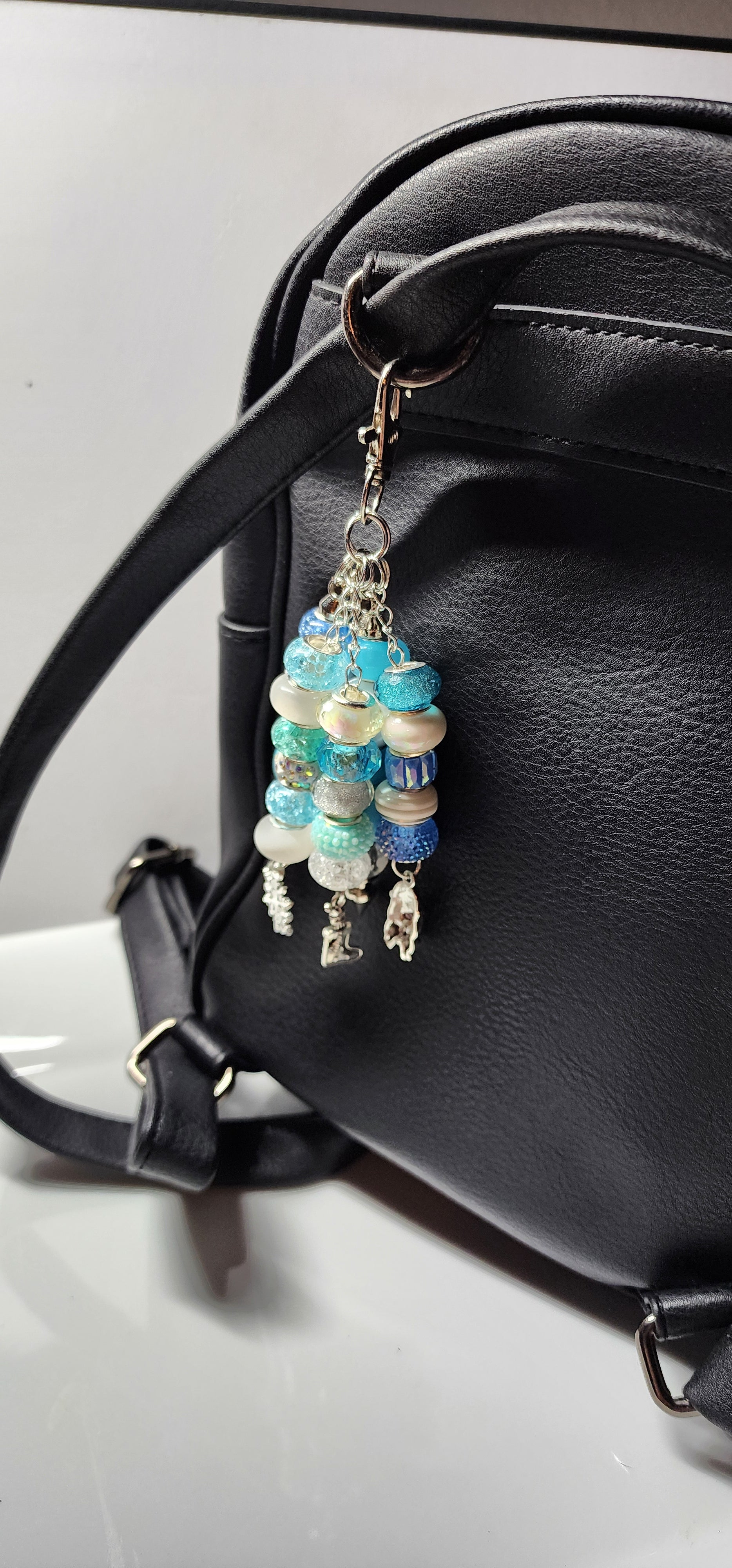 Festive glass and crystal Christmas keychains , Purse charms, Backpack Accessory.
