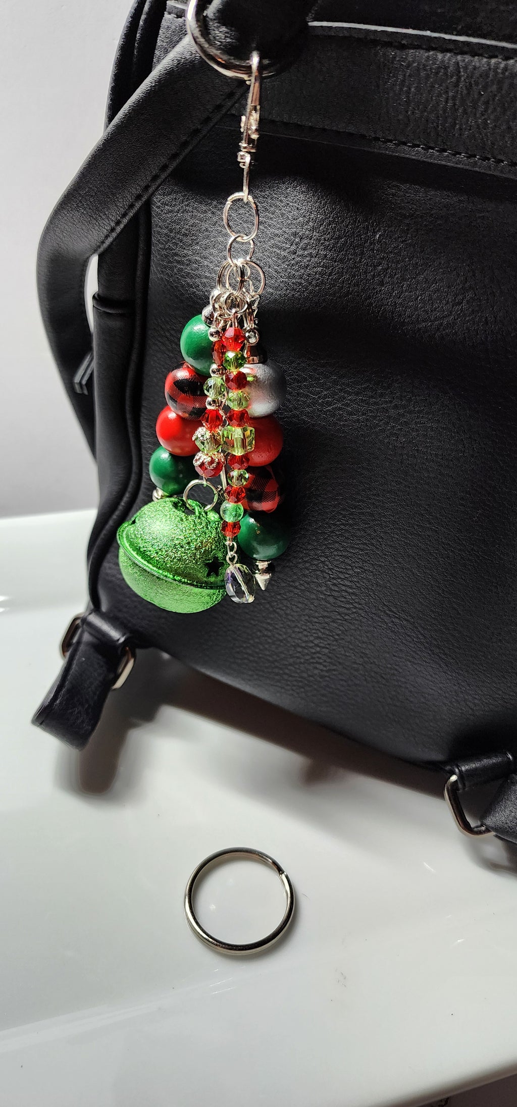 Festive glass and crystal Christmas keychains , Purse charms, Backpack Accessory.