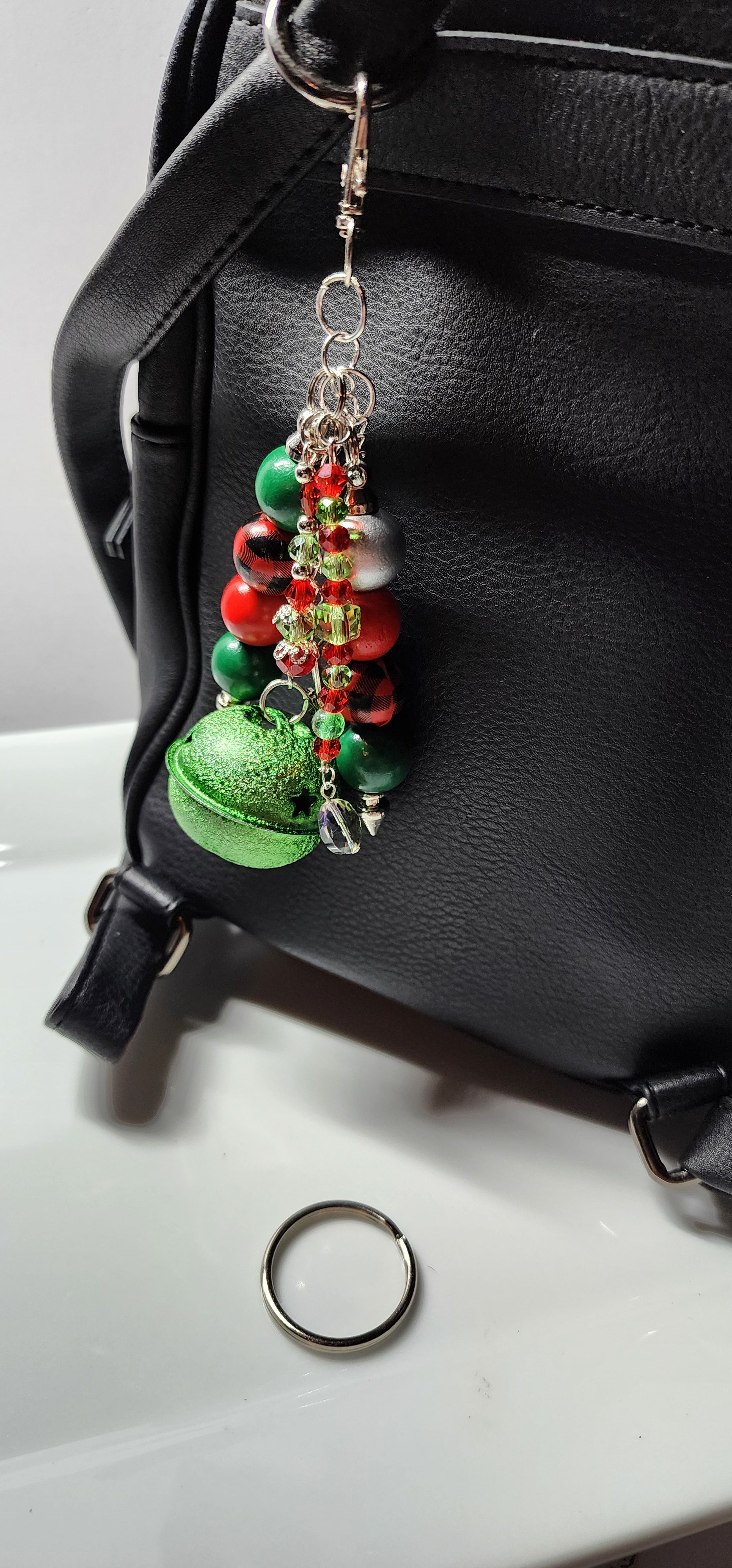 Festive glass and crystal Christmas keychains , Purse charms, Backpack Accessory.
