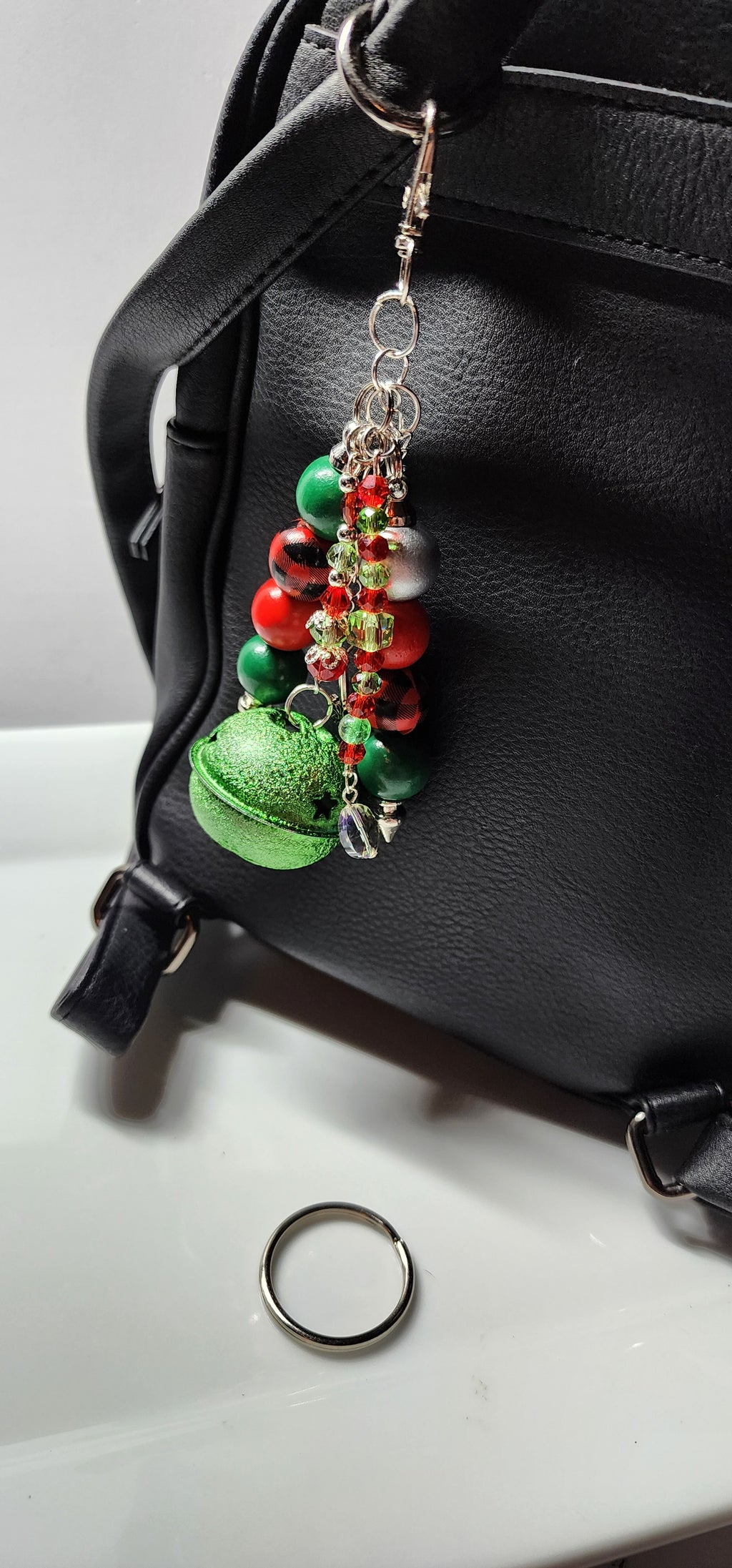 Festive glass and crystal Christmas keychains , Purse charms, Backpack Accessory.