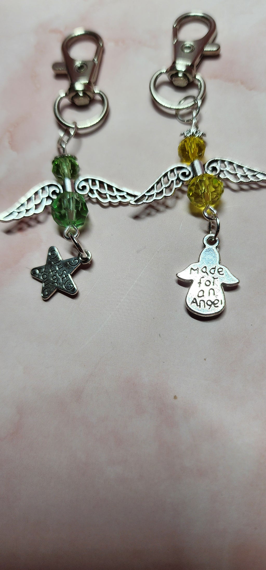 Handmade glass crystal beaded Guardian Angel zipper pull, purse or backpack accessory