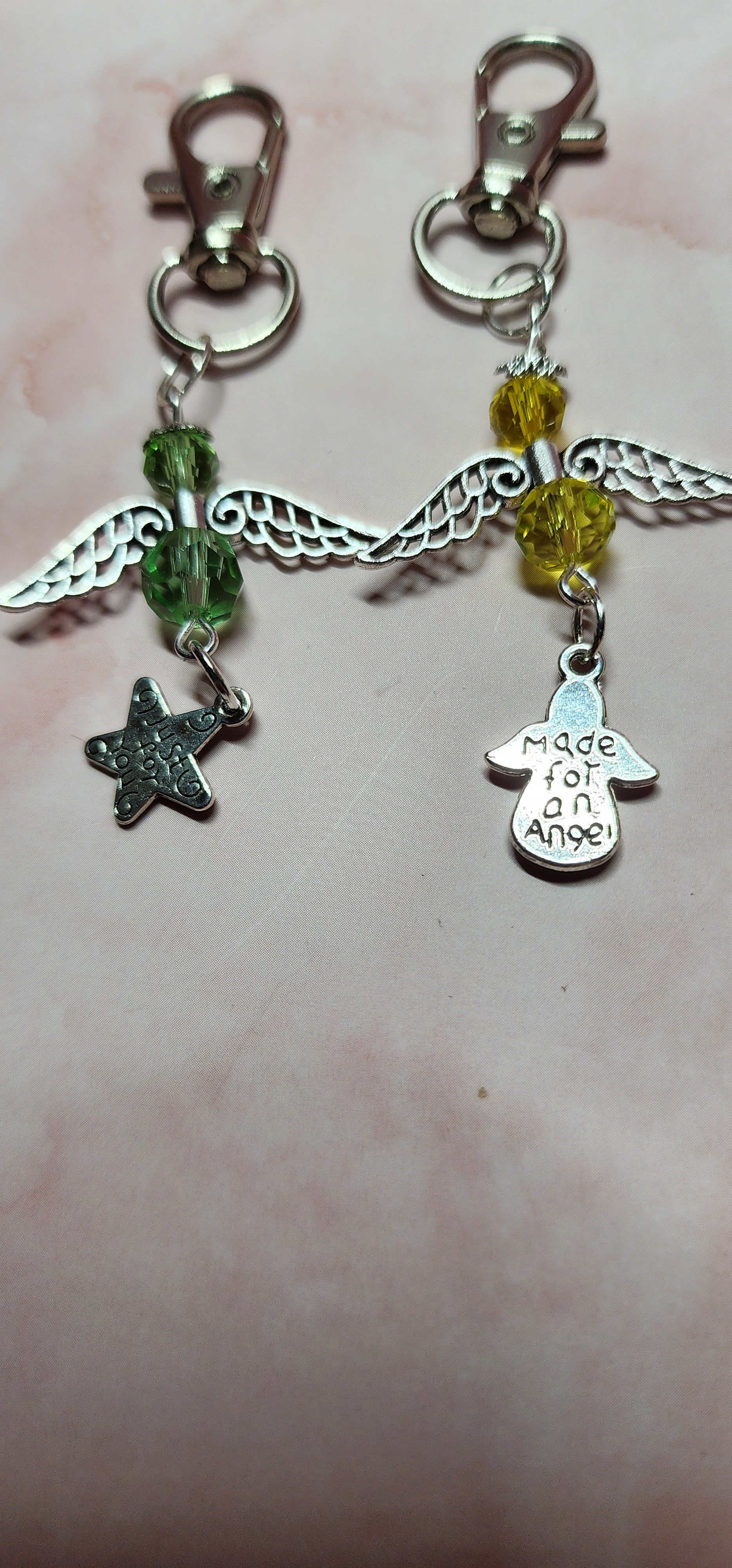 Handmade glass crystal beaded Guardian Angel zipper pull, purse or backpack accessory