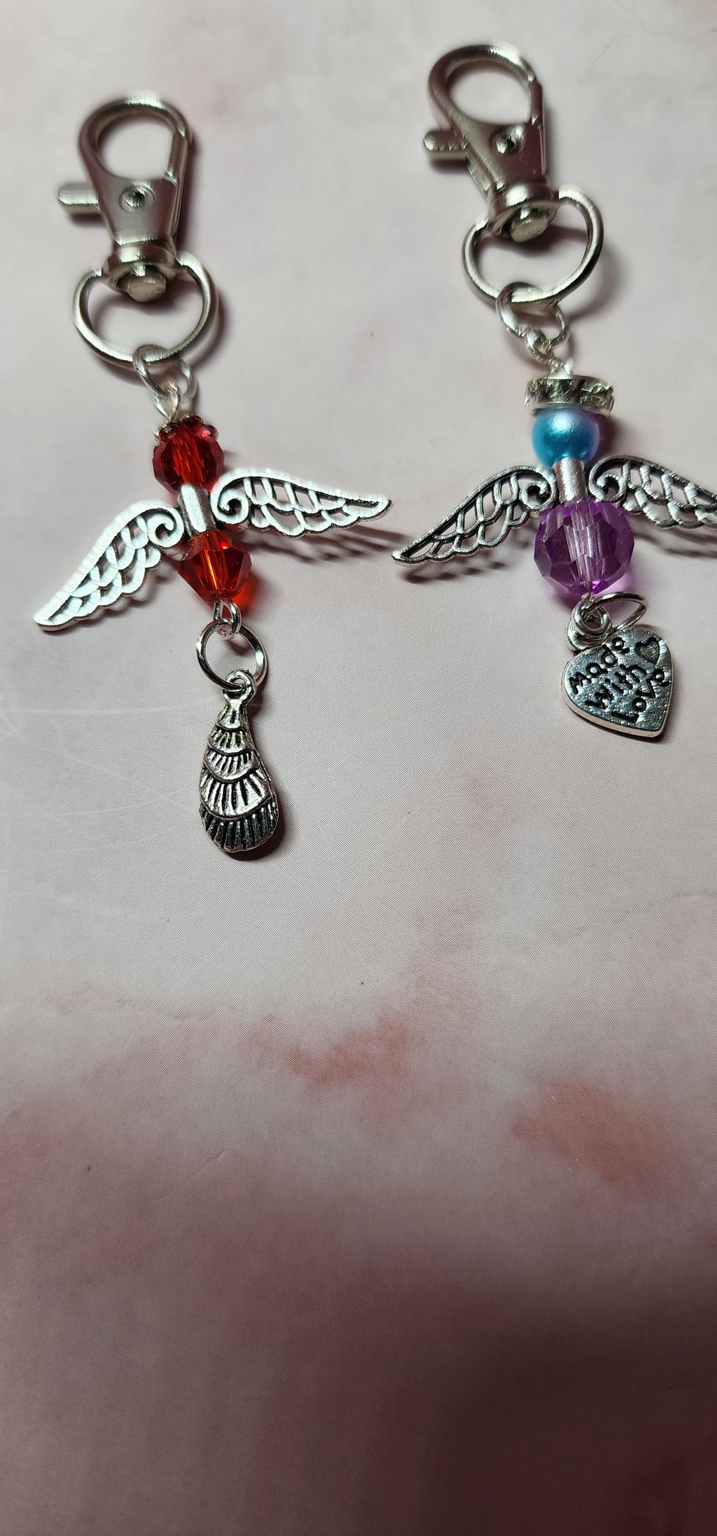 Handmade glass crystal beaded Guardian Angel zipper pull, purse or backpack accessory