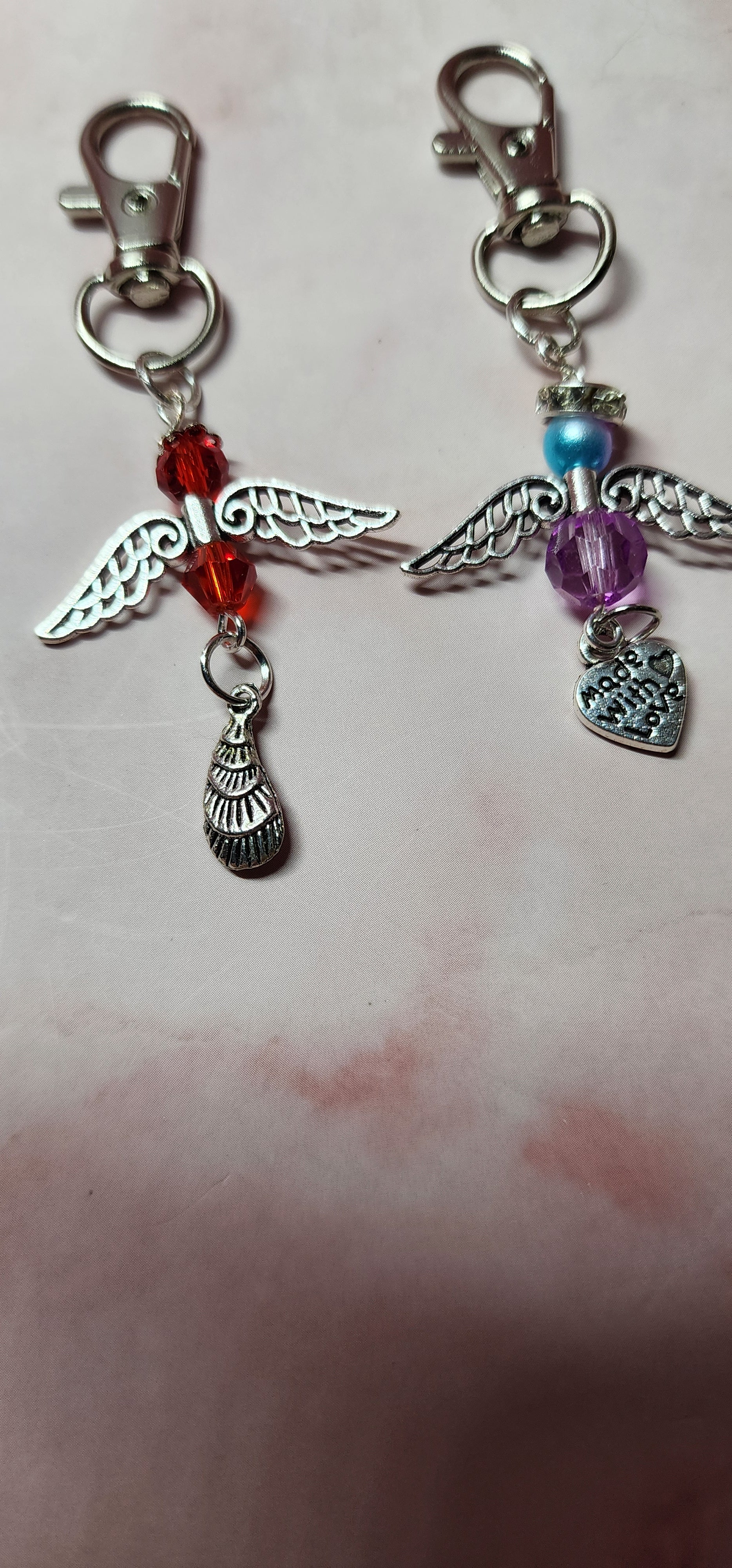Handmade glass crystal beaded Guardian Angel zipper pull, purse or backpack accessory