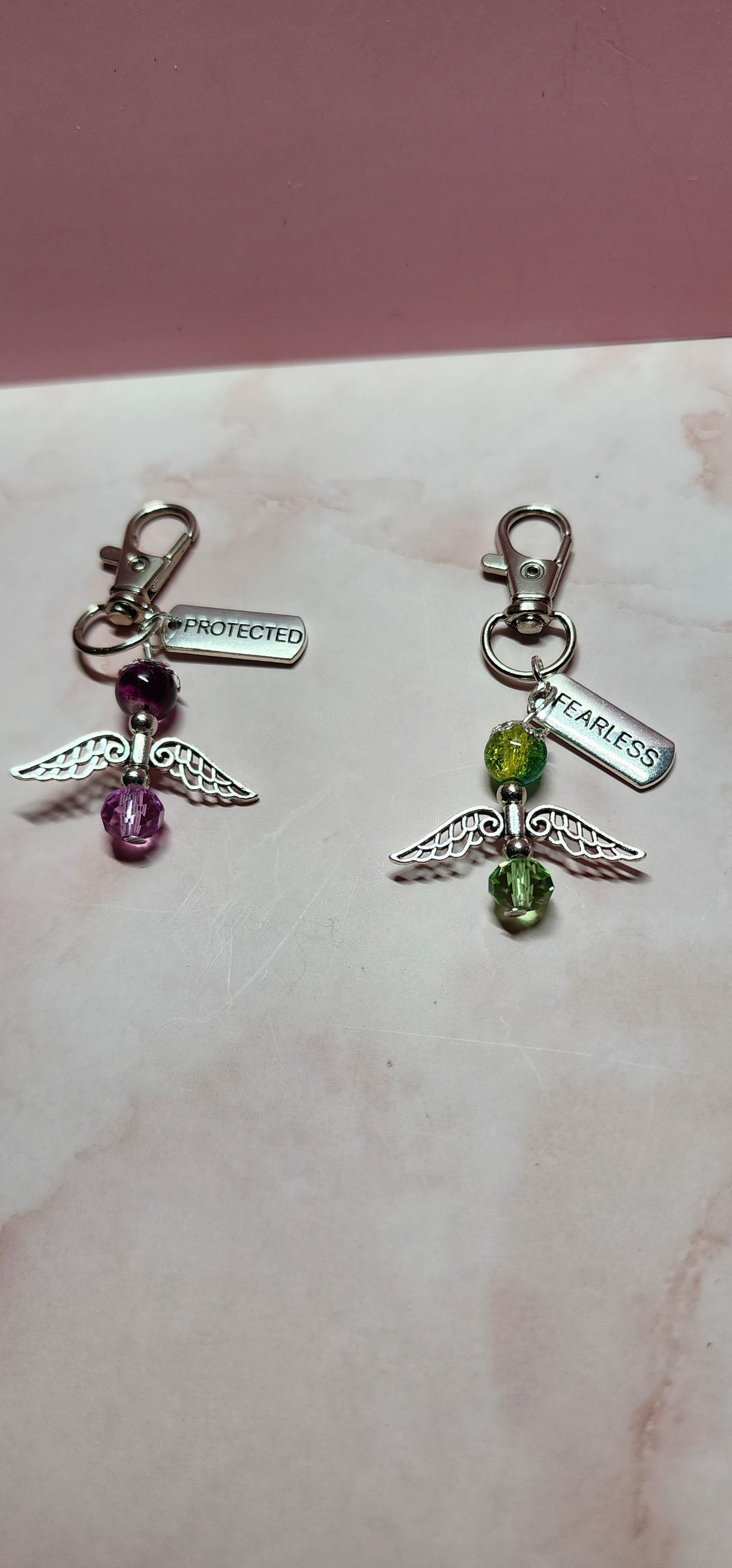 Handmade glass crystal beaded Guardian Angel zipper pull, purse or backpack accessory