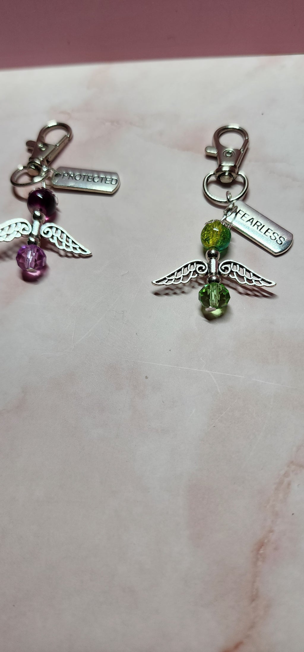 Handmade glass crystal beaded Guardian Angel zipper pull, purse or backpack accessory