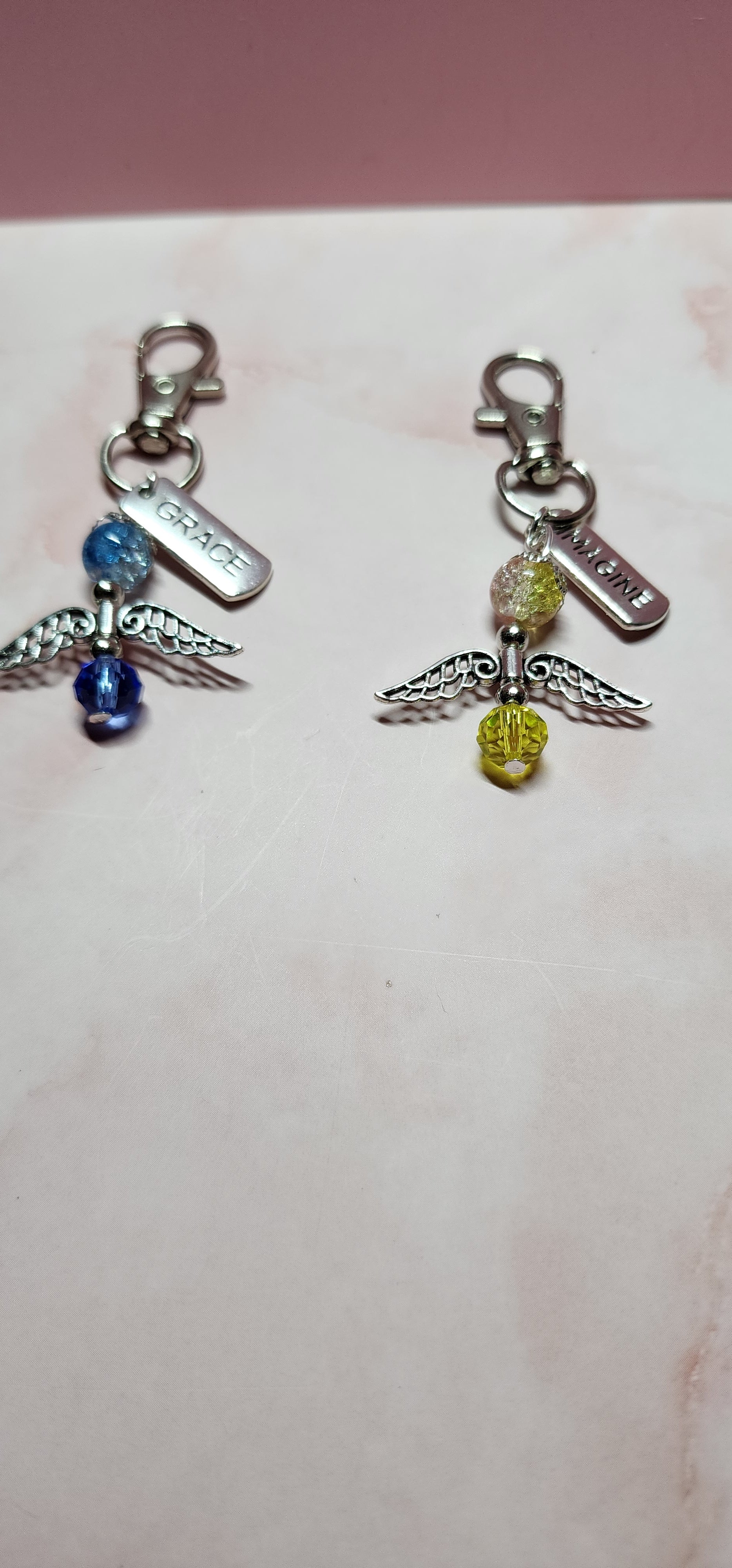 Handmade glass crystal beaded Guardian Angel zipper pull, purse or backpack accessory