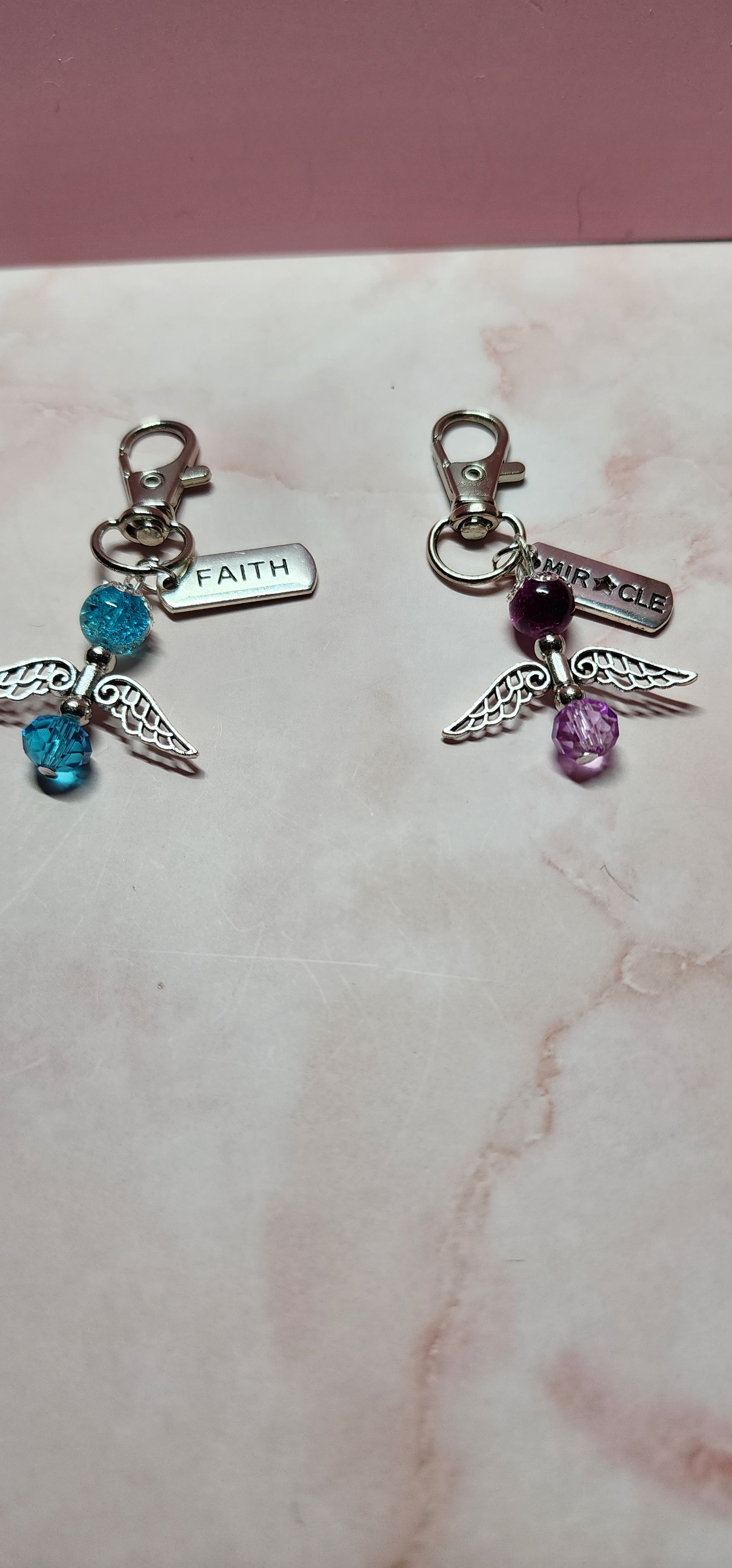 Handmade glass crystal beaded Guardian Angel zipper pull, purse or backpack accessory