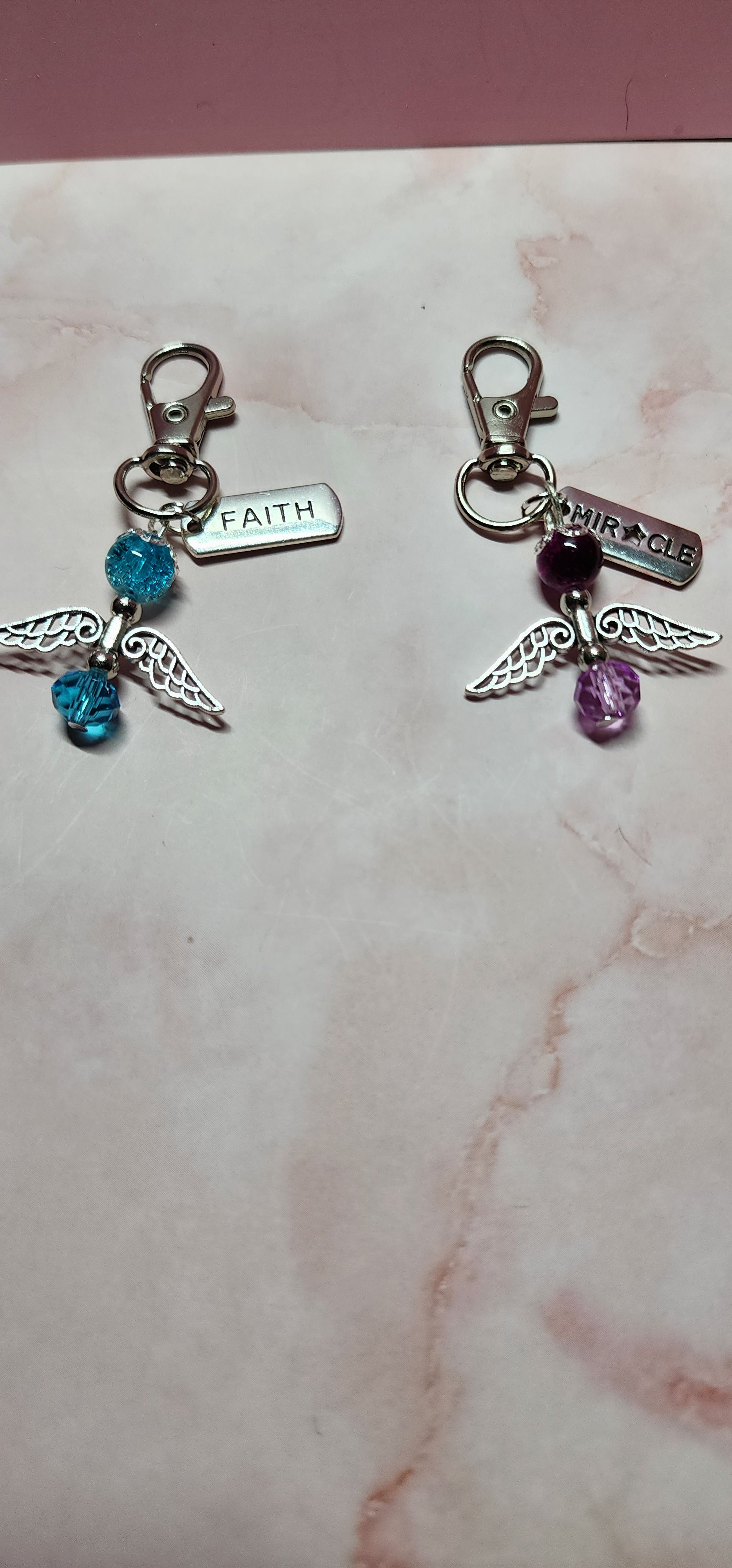 Handmade glass crystal beaded Guardian Angel zipper pull, purse or backpack accessory
