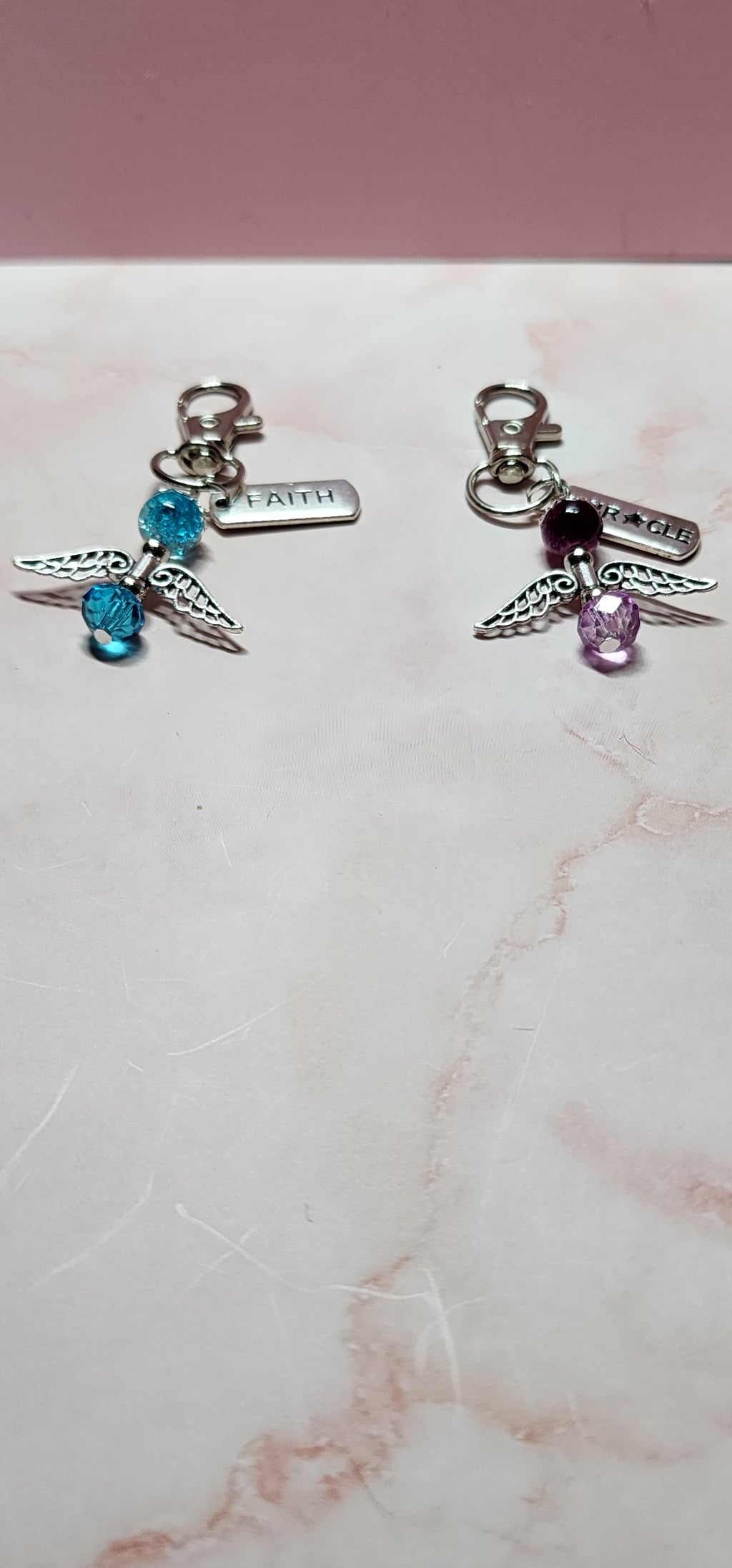 Handmade glass crystal beaded Guardian Angel zipper pull, purse or backpack accessory