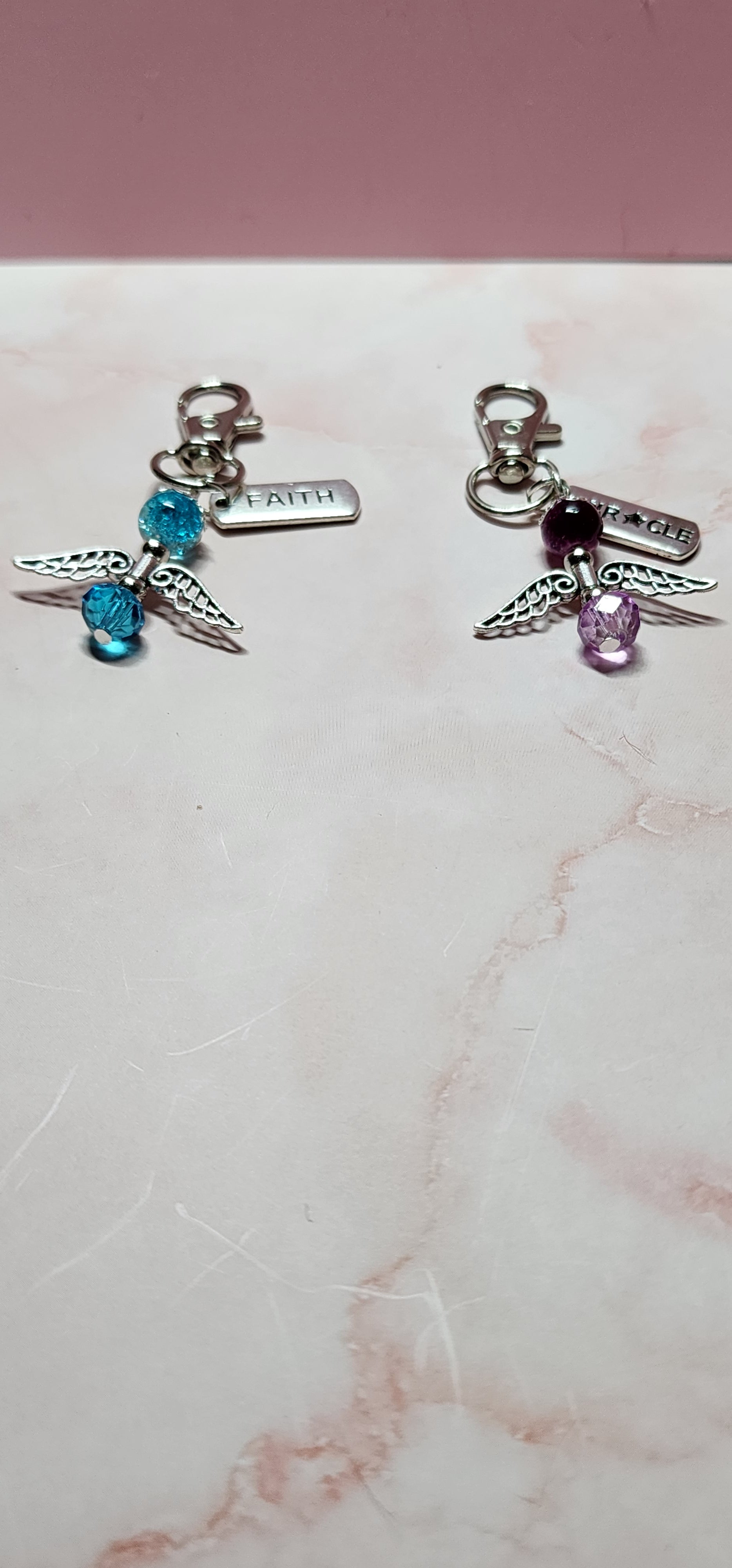 Handmade glass crystal beaded Guardian Angel zipper pull, purse or backpack accessory