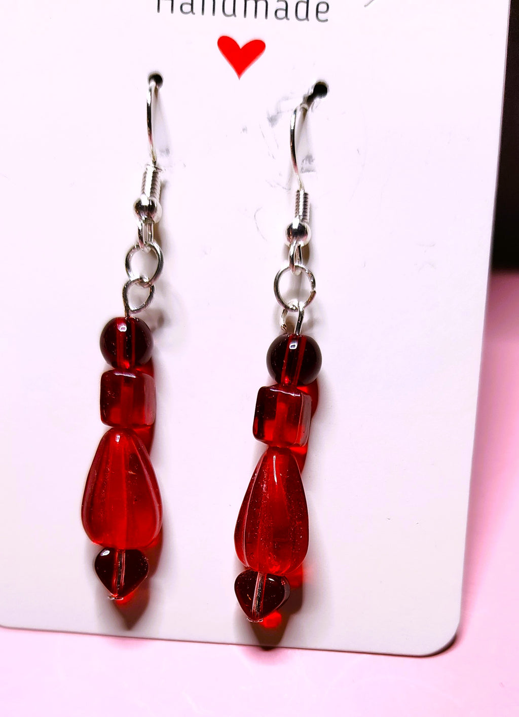 Red glass dangle Valentines Day Earrings