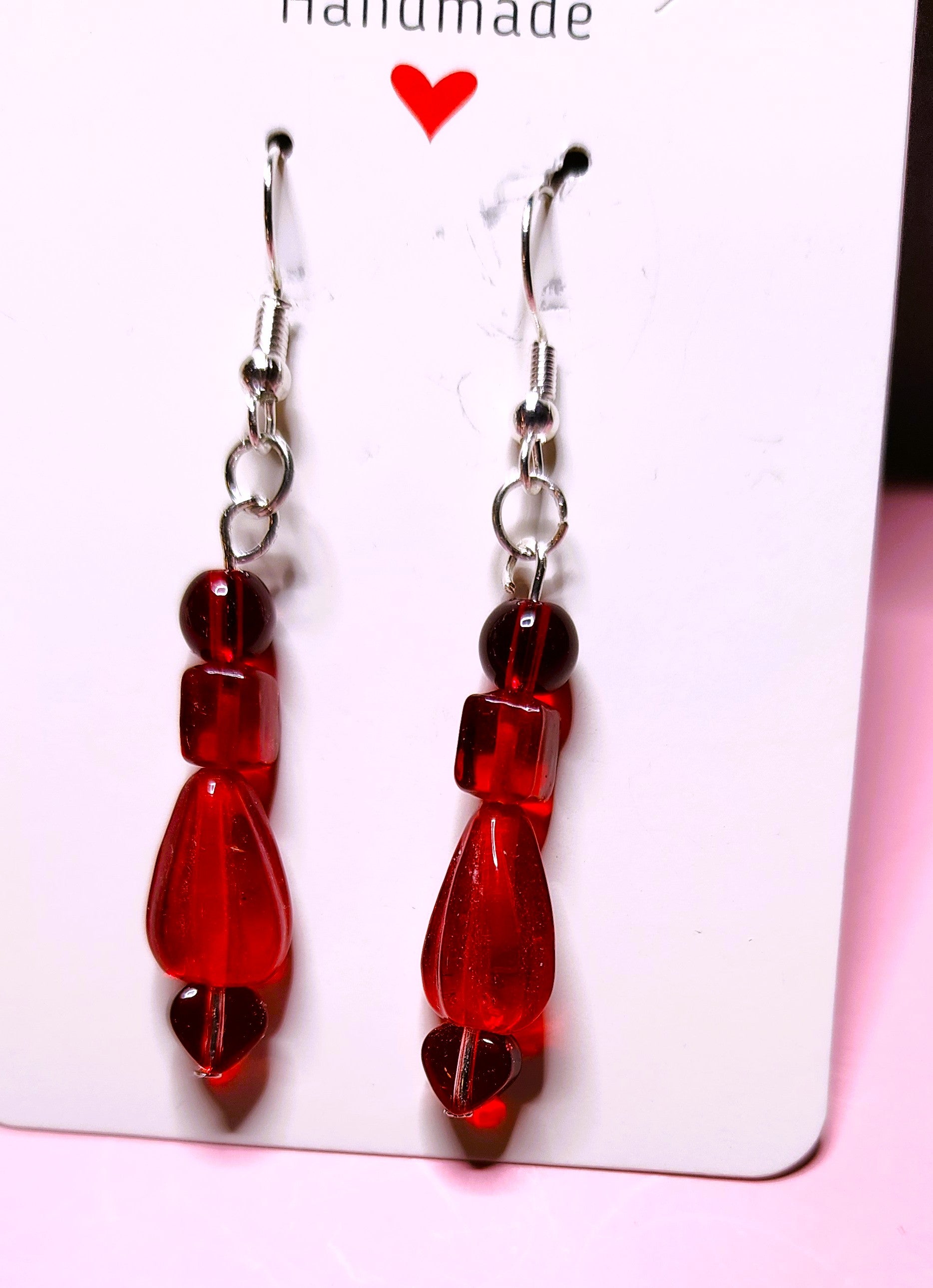 Red glass dangle Valentines Day Earrings