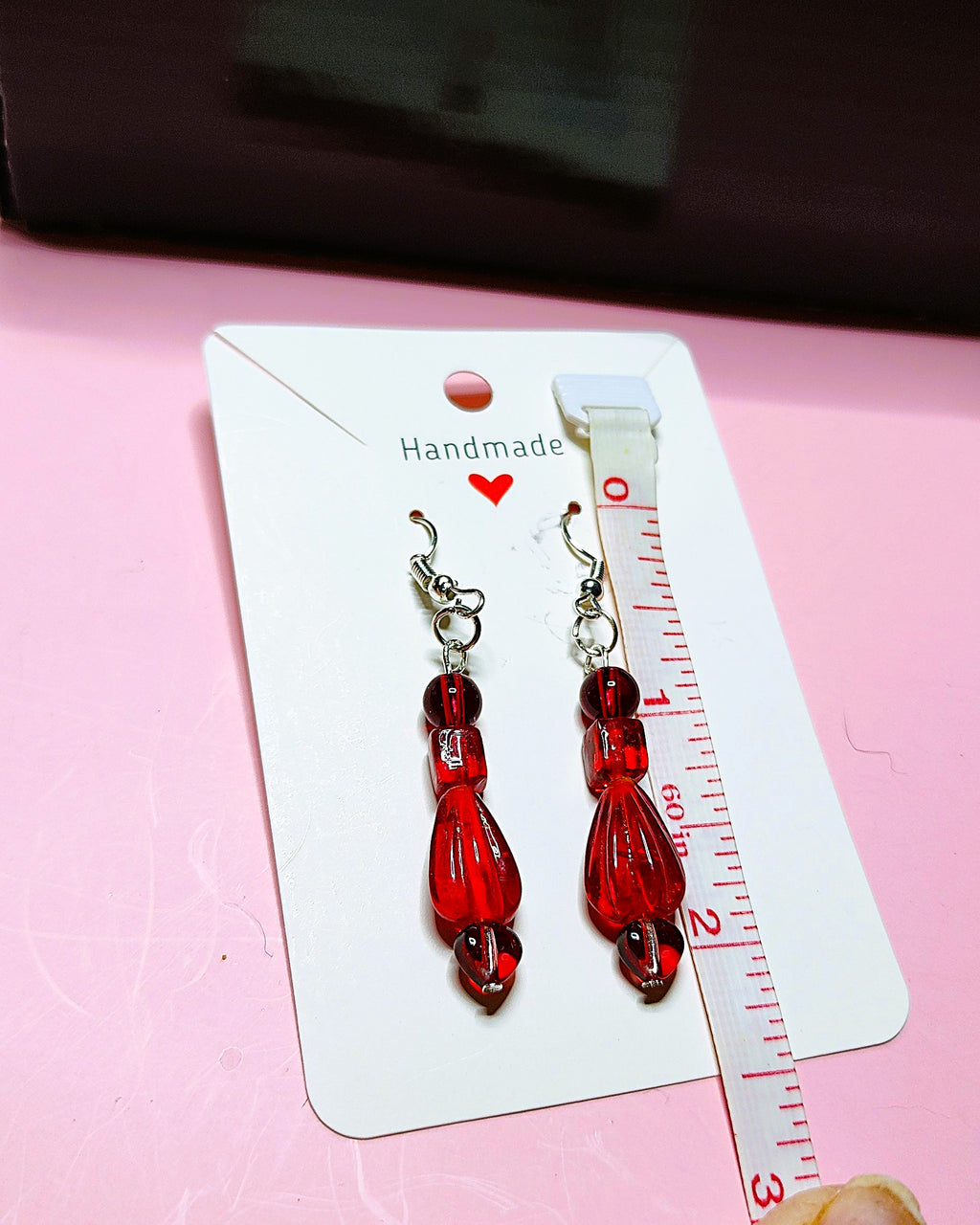 Red glass dangle Valentines Day Earrings