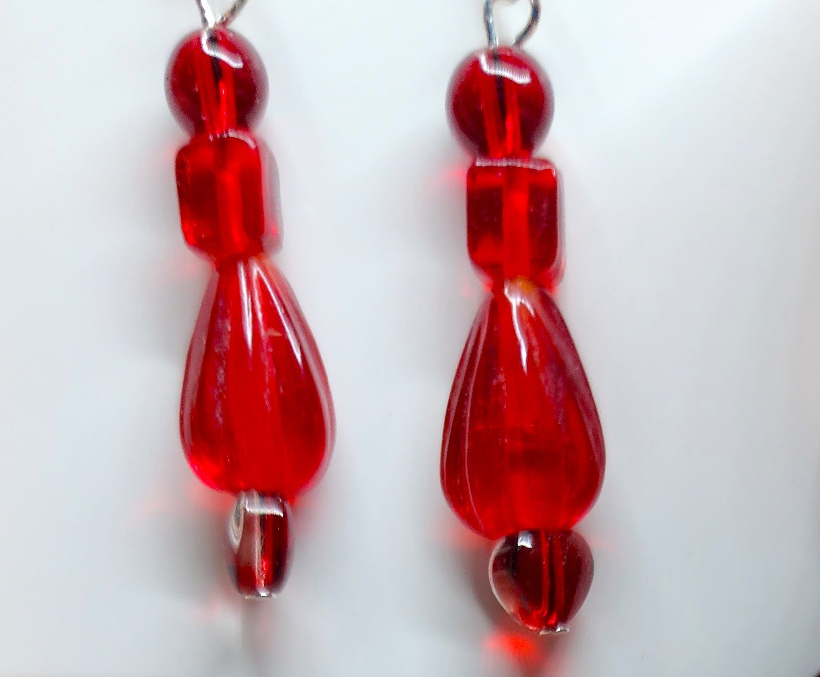 Red glass dangle Valentines Day Earrings