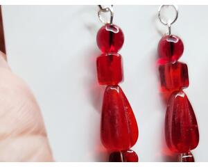 Red glass dangle Valentines Day Earrings