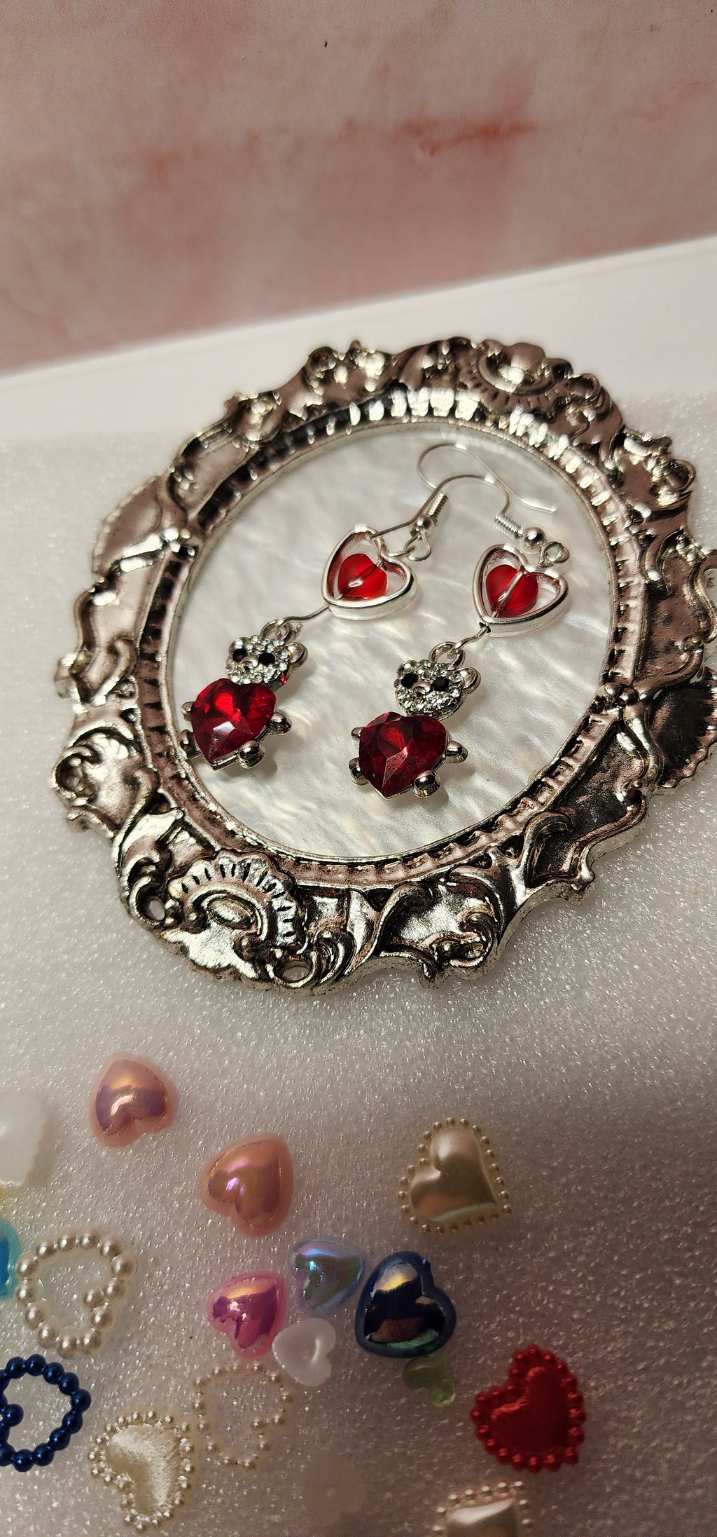 Valentines Dangle Earrings with Silver-colored Teddy Bear Charm