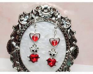 Valentines Dangle Earrings with Silver-colored Teddy Bear Charm