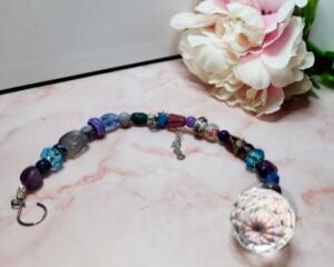 Handmade Glass & Gemstone Suncatcher with crystal prism ball and silver-colored charm