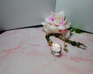 Handmade Green Glass Suncatcher with 30mm Crystal Prism and gold-colored accents