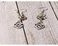 Silver St. Patricks Day drop earrings with framed green Jasper gemstone beads and silver accents