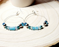 Stunning Memory Wire Hoop earrings with Mermaid glass or Hematite beads, silver accents