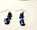 Boho style Blue Milk Glass earrings with silver bead caps and Lapis blue round beads