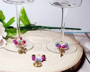Wine glass markers with glass and gemstone beads and various themes of charms