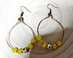 Handcrafted spring themed copper hoop earrings