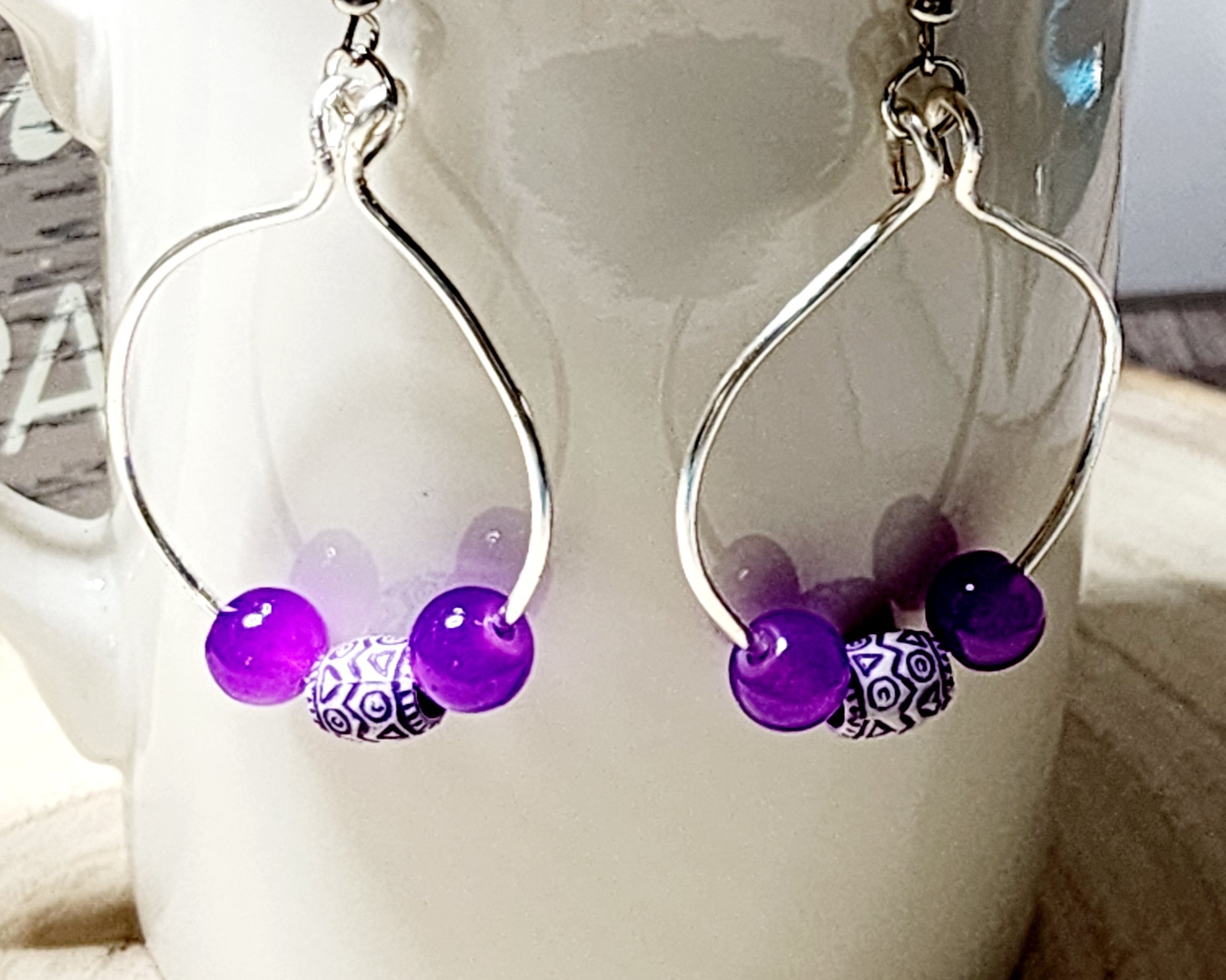 Handcrafted spring themed copper hoop earrings
