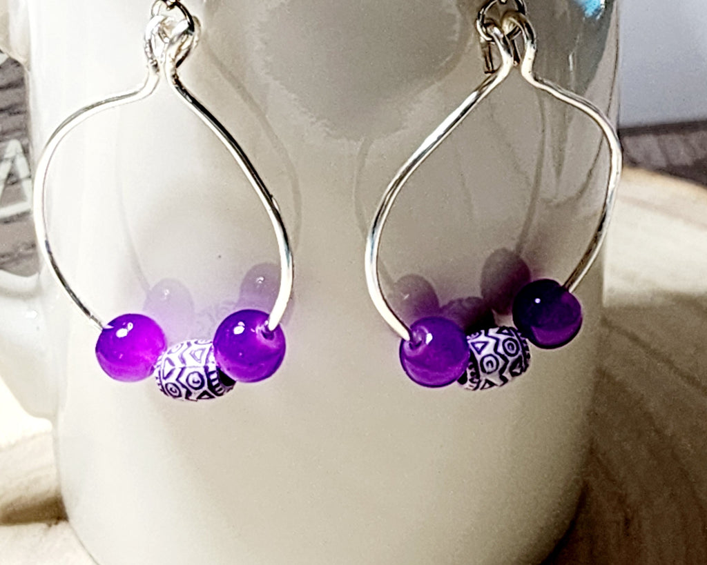 Handcrafted spring themed copper hoop earrings
